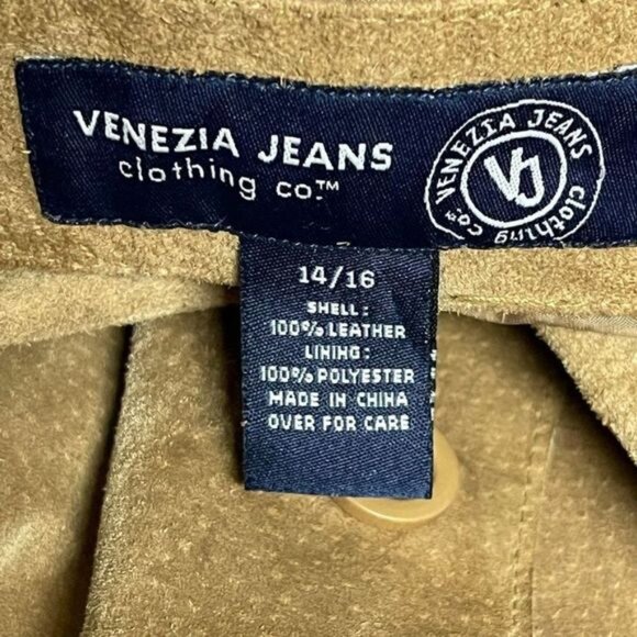 VENEZIA Womens Suede Leather Jacket Size 14/16 Beige Button Down‎ - Picture 7 of 12